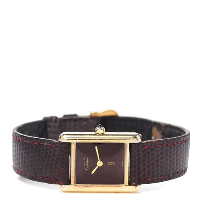 Cartier Sterling Silver Vermeil Lizard 20mm Must de Cartier Tank Quartz Watch Brown 2 of 7