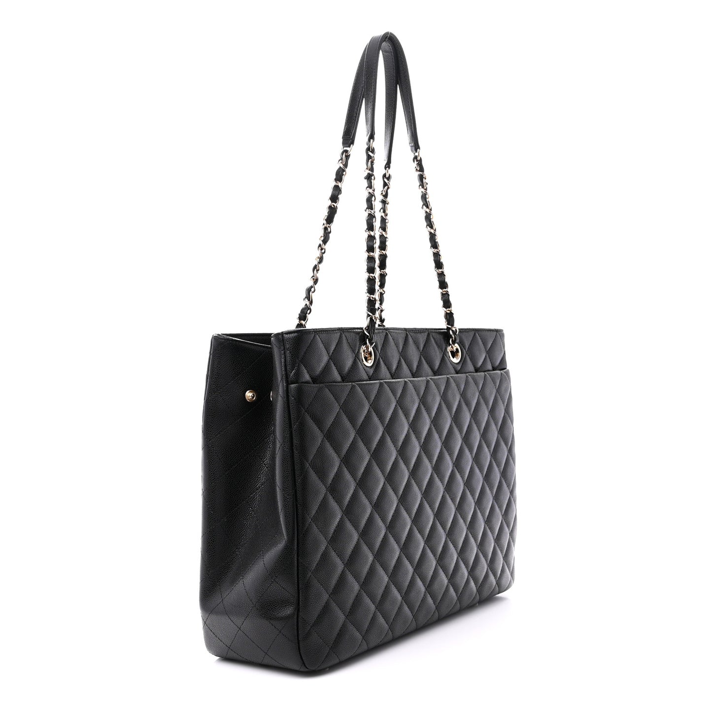 Caviar Quilted Large Shopping Tote Black