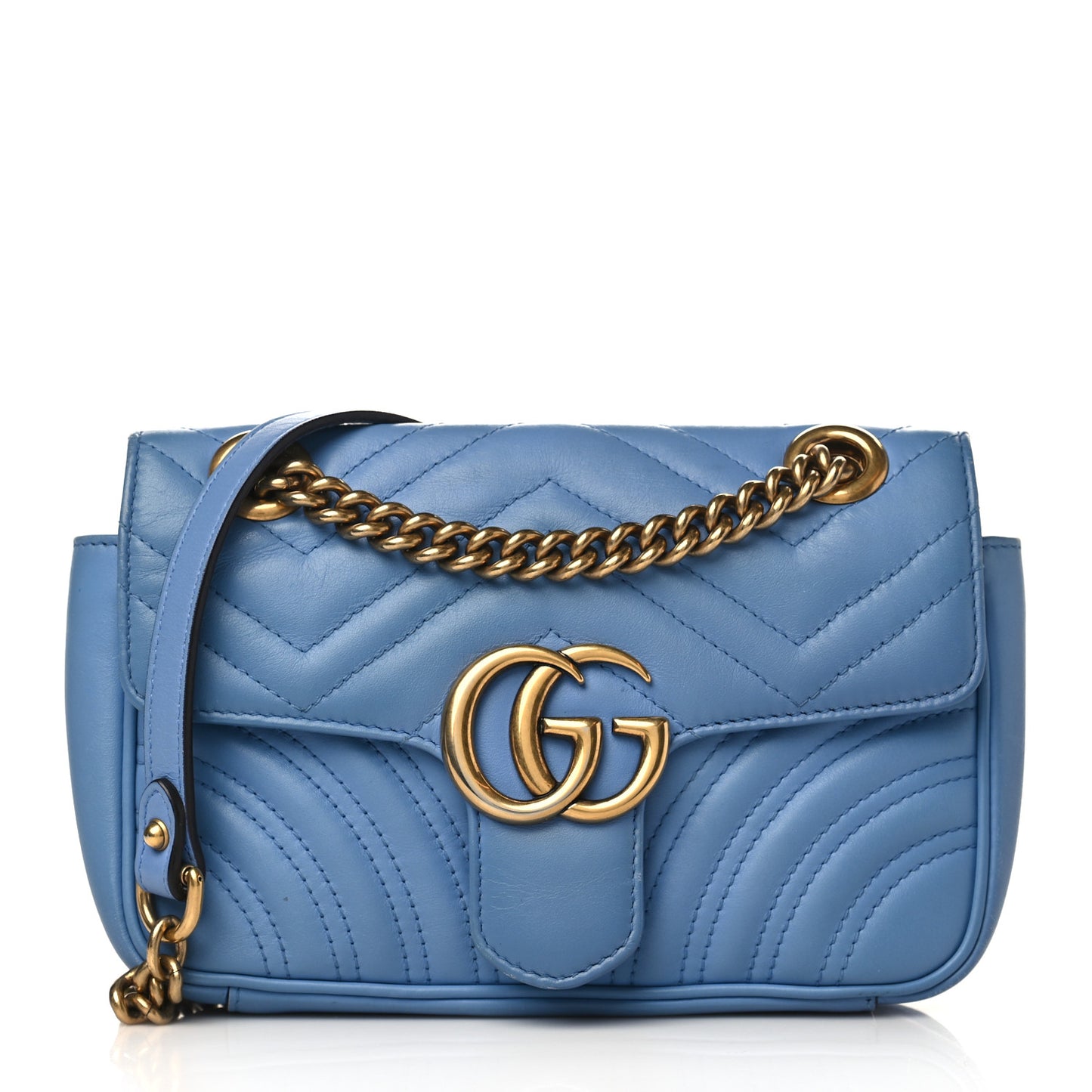 Calfskin Matelasse Mini GG Marmont Shoulder Bag Clear Sky Blue
