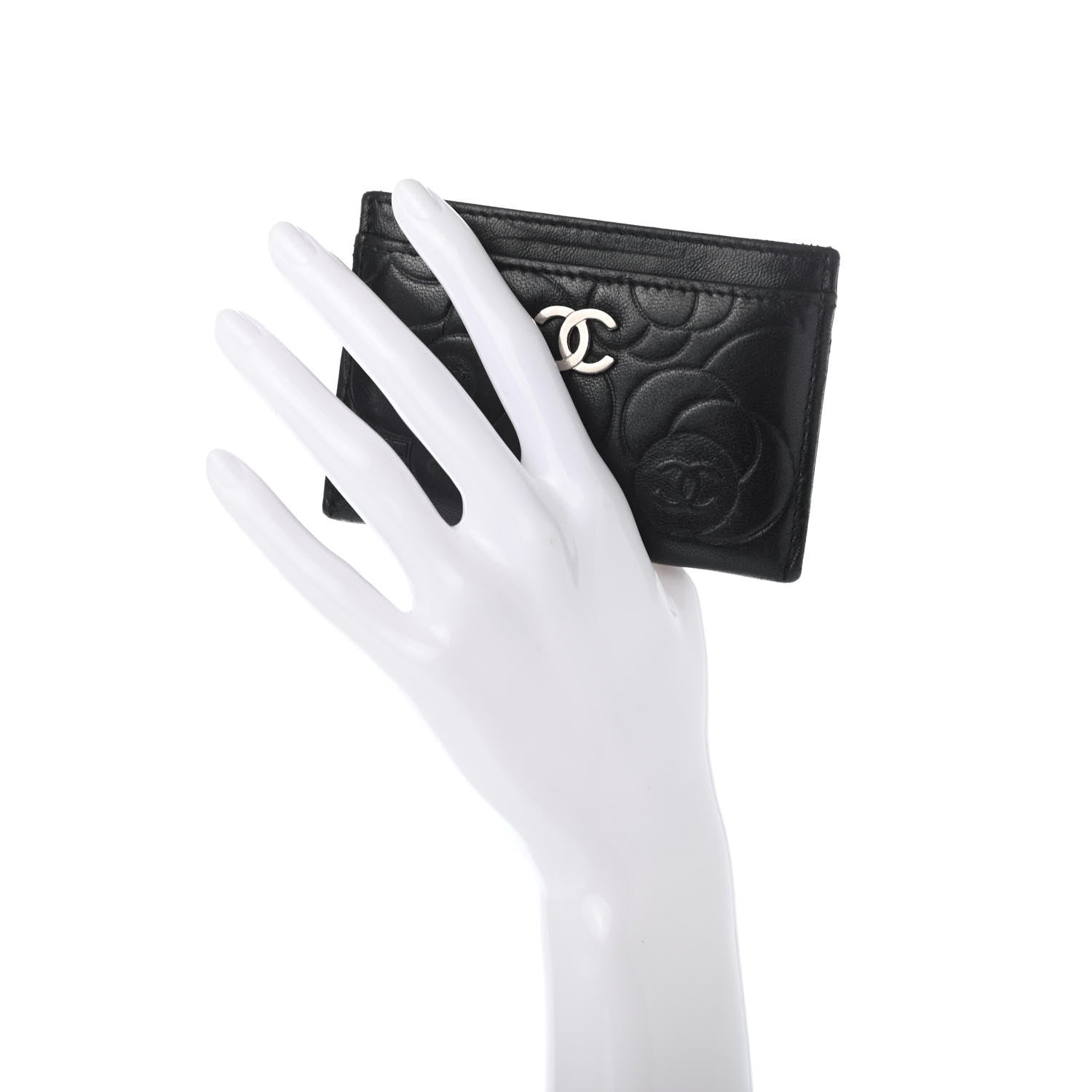 Chanel Lambskin Camellia Embossed Card Holder Black 4 of 7