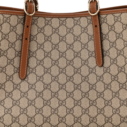 Gucci GG Supreme Monogram Emblem Large Tote Bag Beige Dark Brown 7 of 10