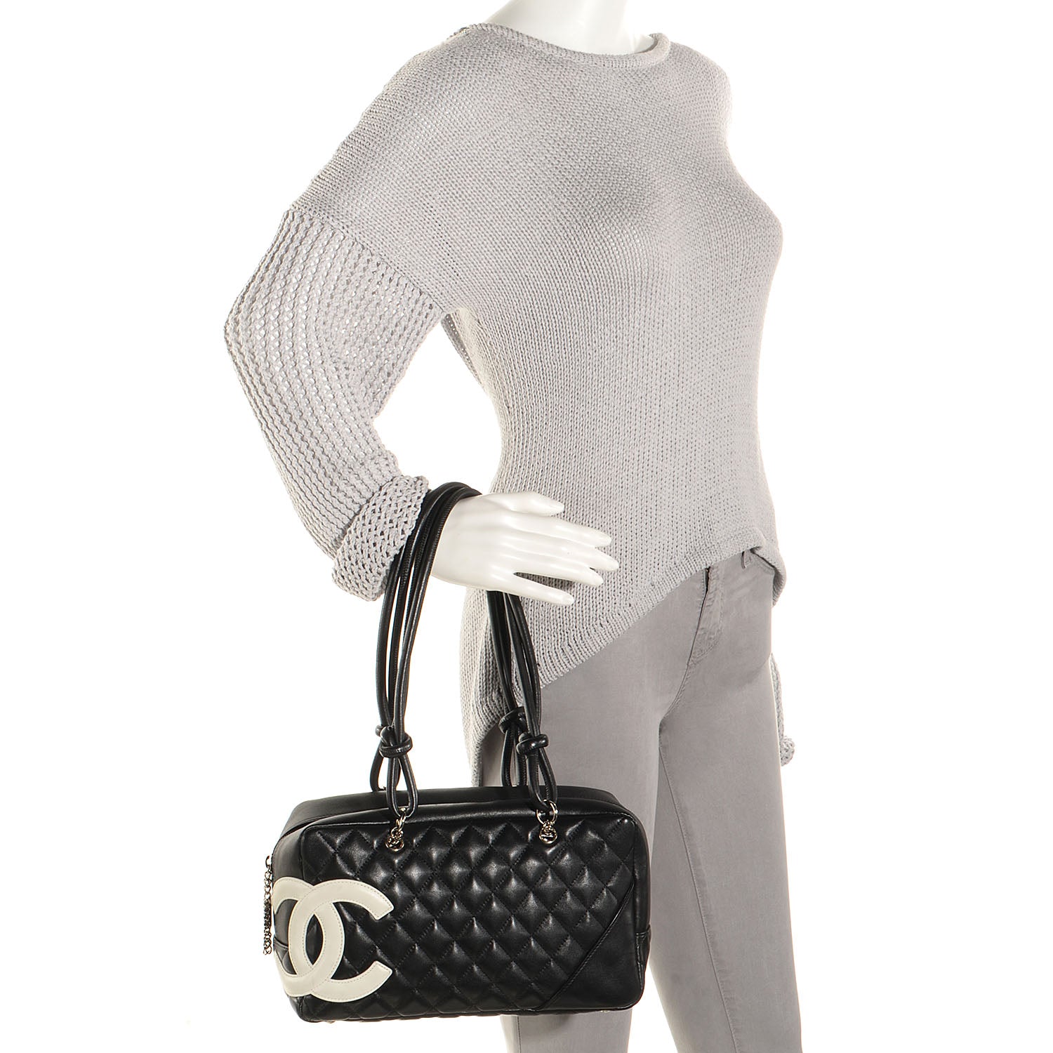 Chanel Calfskin Quilted Large Cambon Bowler Black White 2 of 7