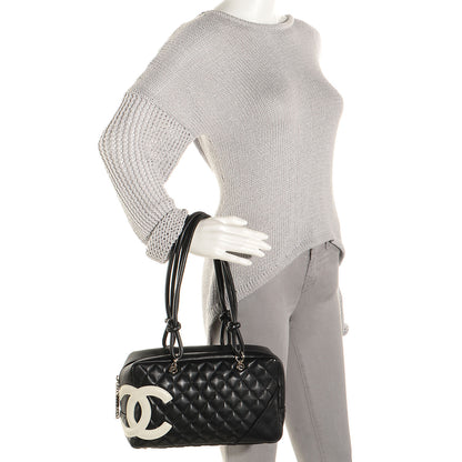 Chanel Calfskin Quilted Large Cambon Bowler Black White 2 of 7