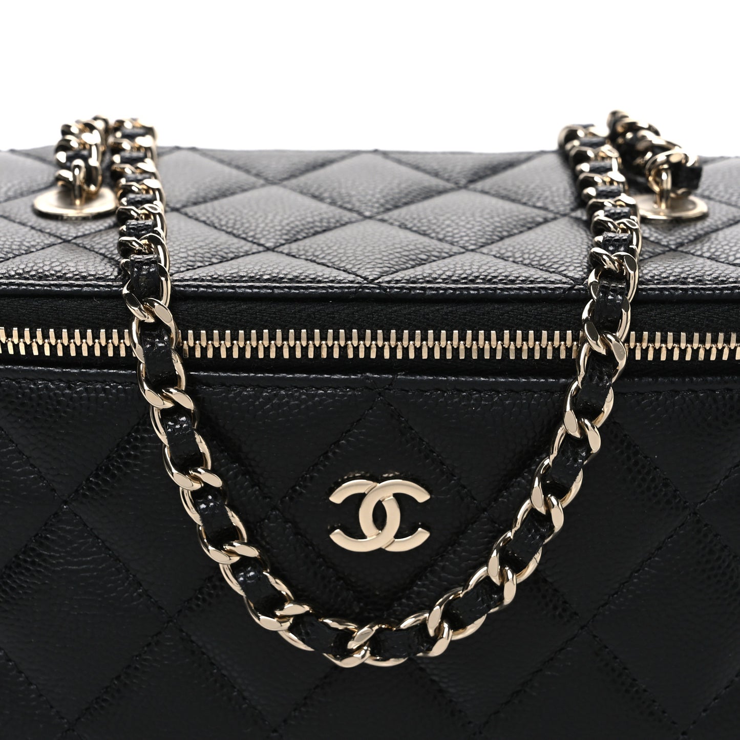 Caviar Quilted Small Vanity Case With Chain Black