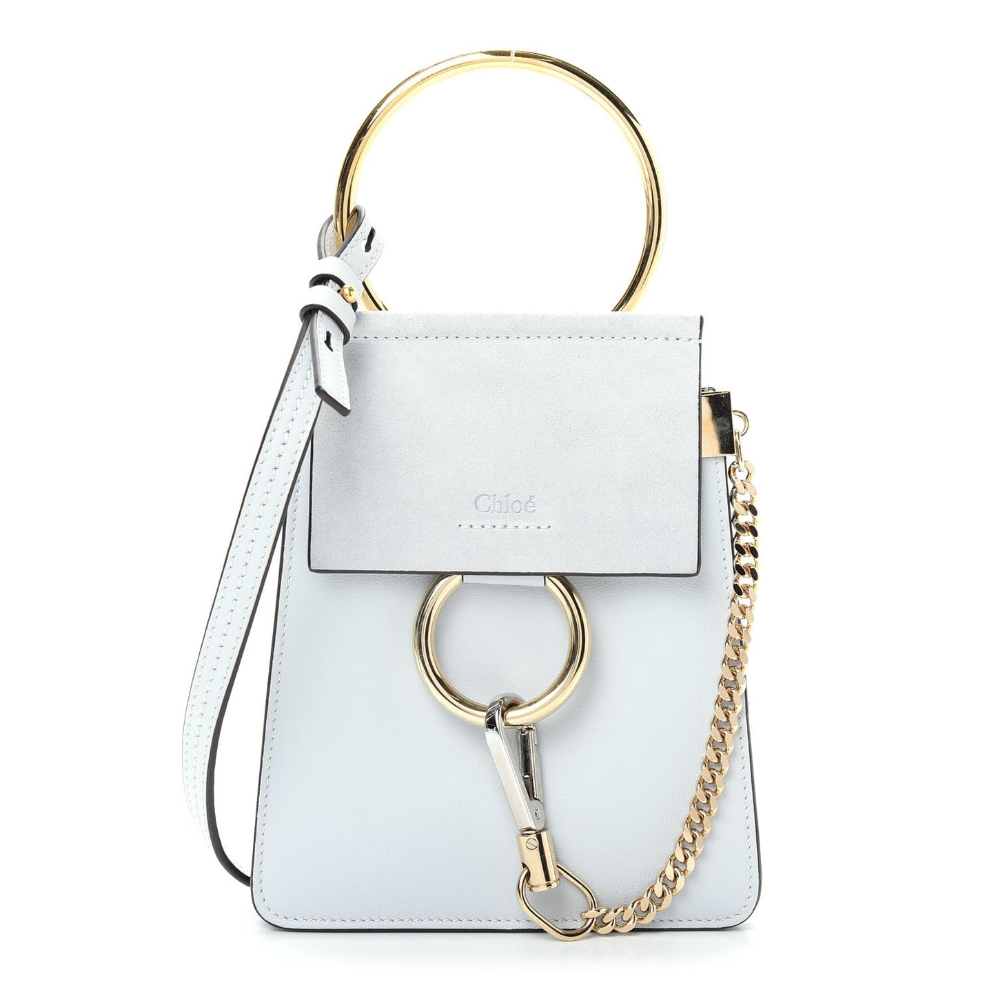 Suede Calfskin Mini Faye Bracelet Bag Airy Grey