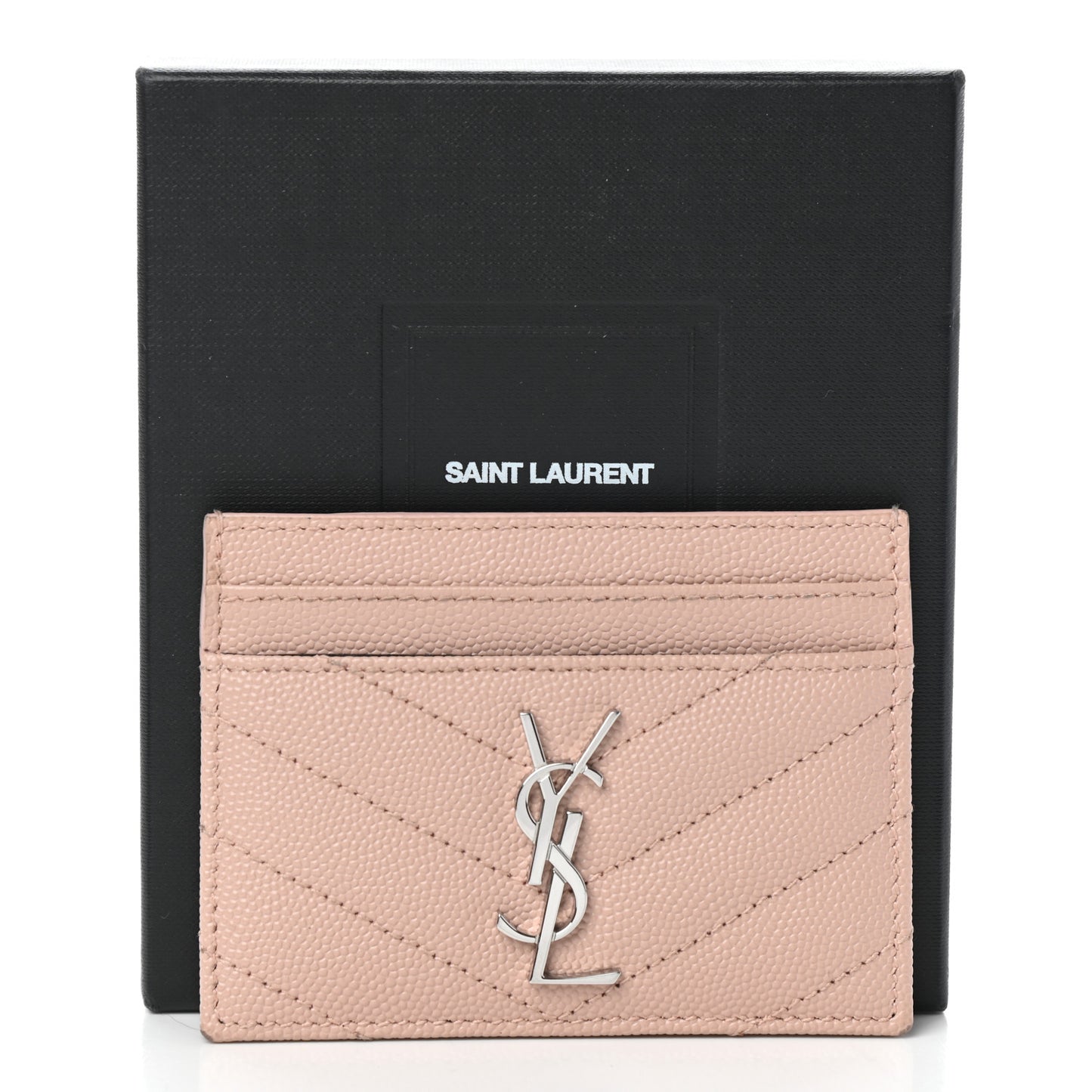 Grain De Poudre Matelasse Chevron Monogram Credit Card Case Pale Pink
