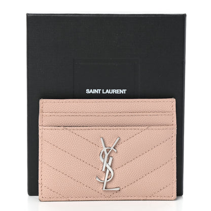 Saint Laurent Grain De Poudre Matelasse Chevron Monogram Credit Card Case Pale Pink 7 of 7