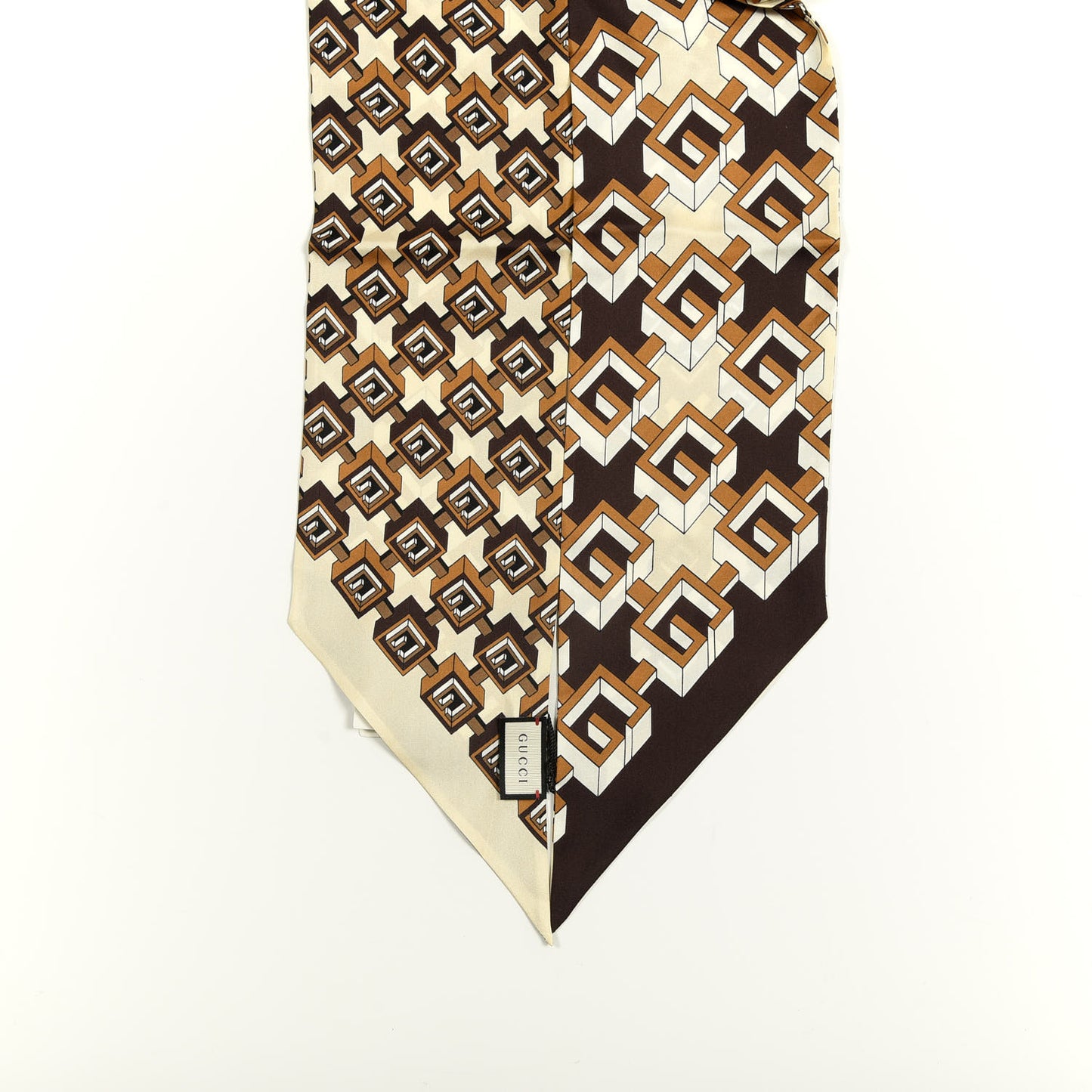 Silk Twill Isometric G Neck Bow Scarf Brown Ivory