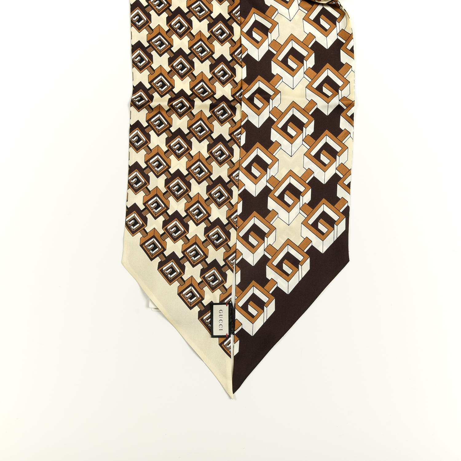 Gucci Silk Twill Isometric G Neck Bow Scarf Brown Ivory 3 of 4