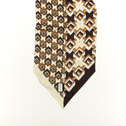 Gucci Silk Twill Isometric G Neck Bow Scarf Brown Ivory 3 of 4
