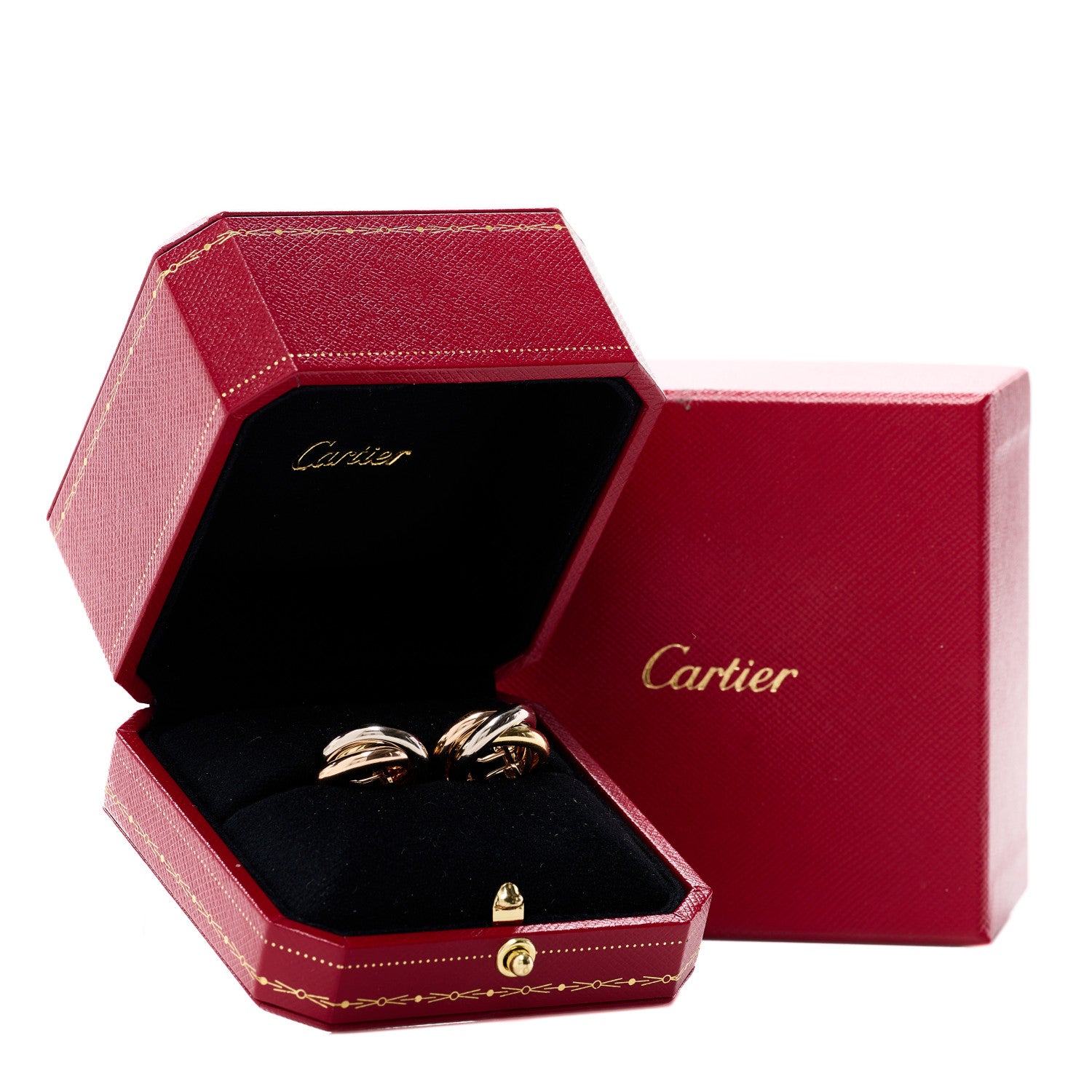 Cartier 18K Pink Yellow White Gold Classic Trinity Hoop Earrings 8 of 8
