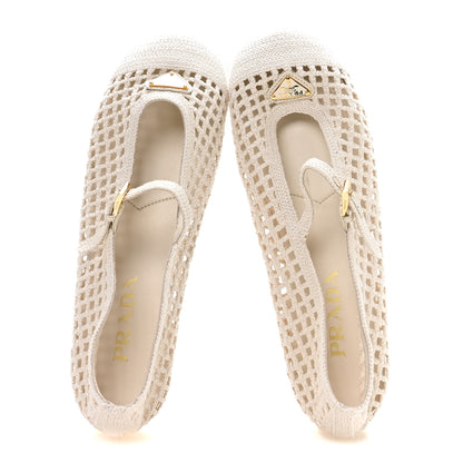 Prada Knit Crochet Logo Ballerina Flats 38 Ivory 2 of 9
