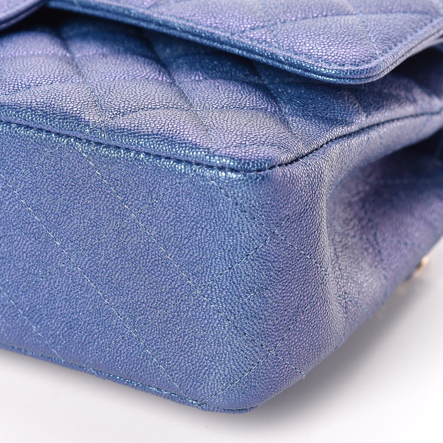 Iridescent Caviar Quilted Medium Double Flap Dark Blue