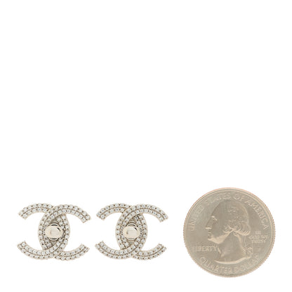 Chanel Crystal CC Turnlock Earrings Silver 2 of 5
