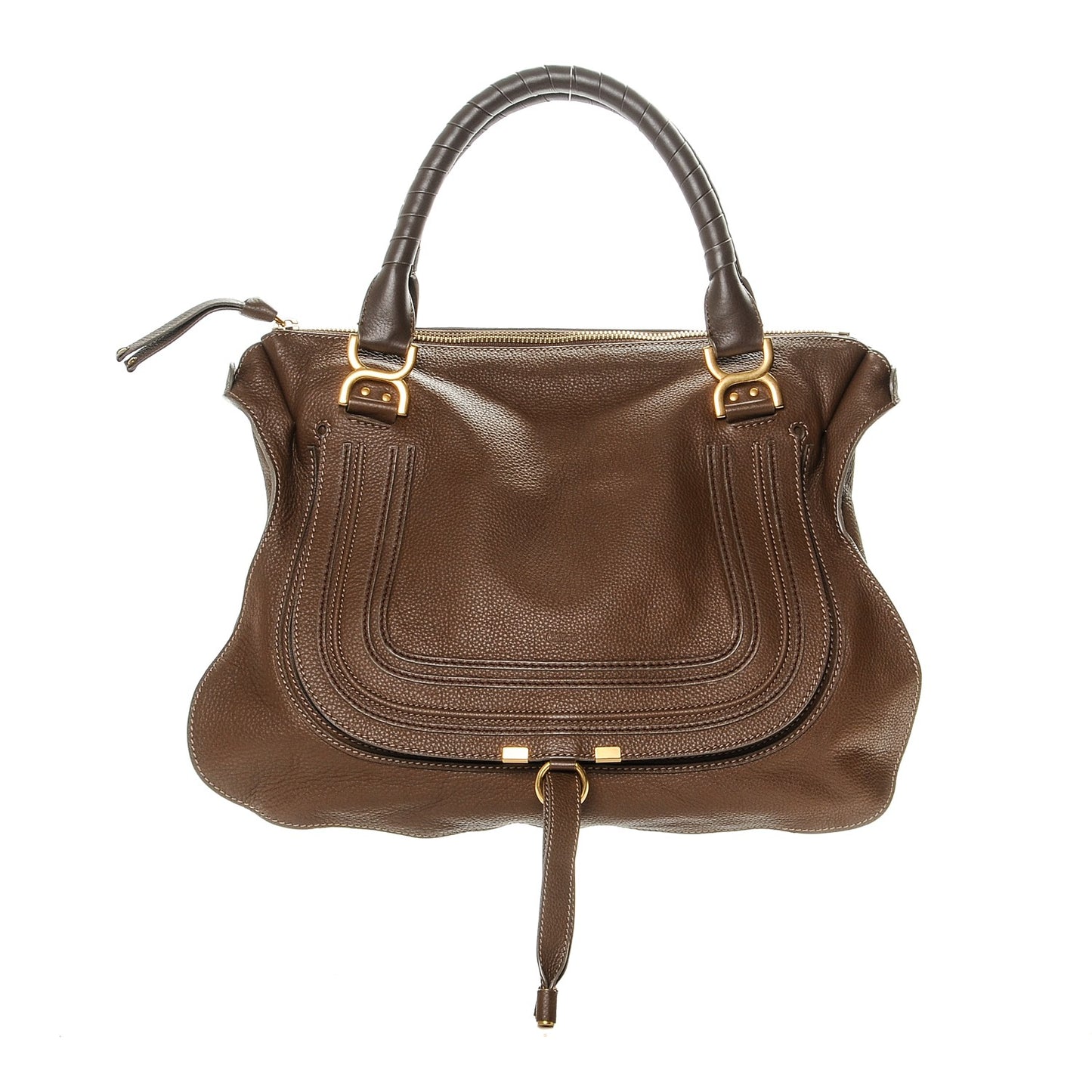 Calfskin Large Marcie Satchel Brown Seed