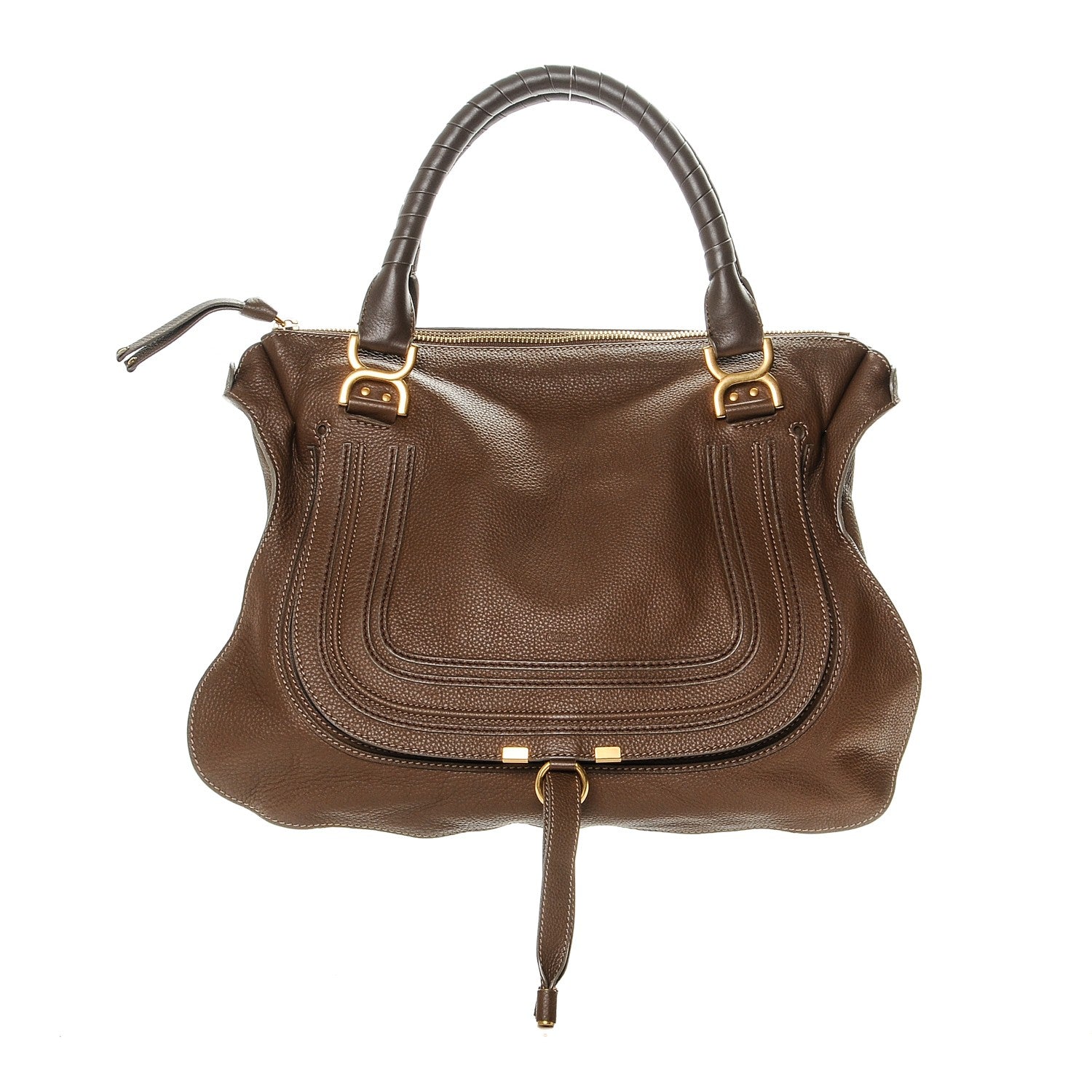 Chloe Calfskin Large Marcie Satchel Brown Seed 1 of 8