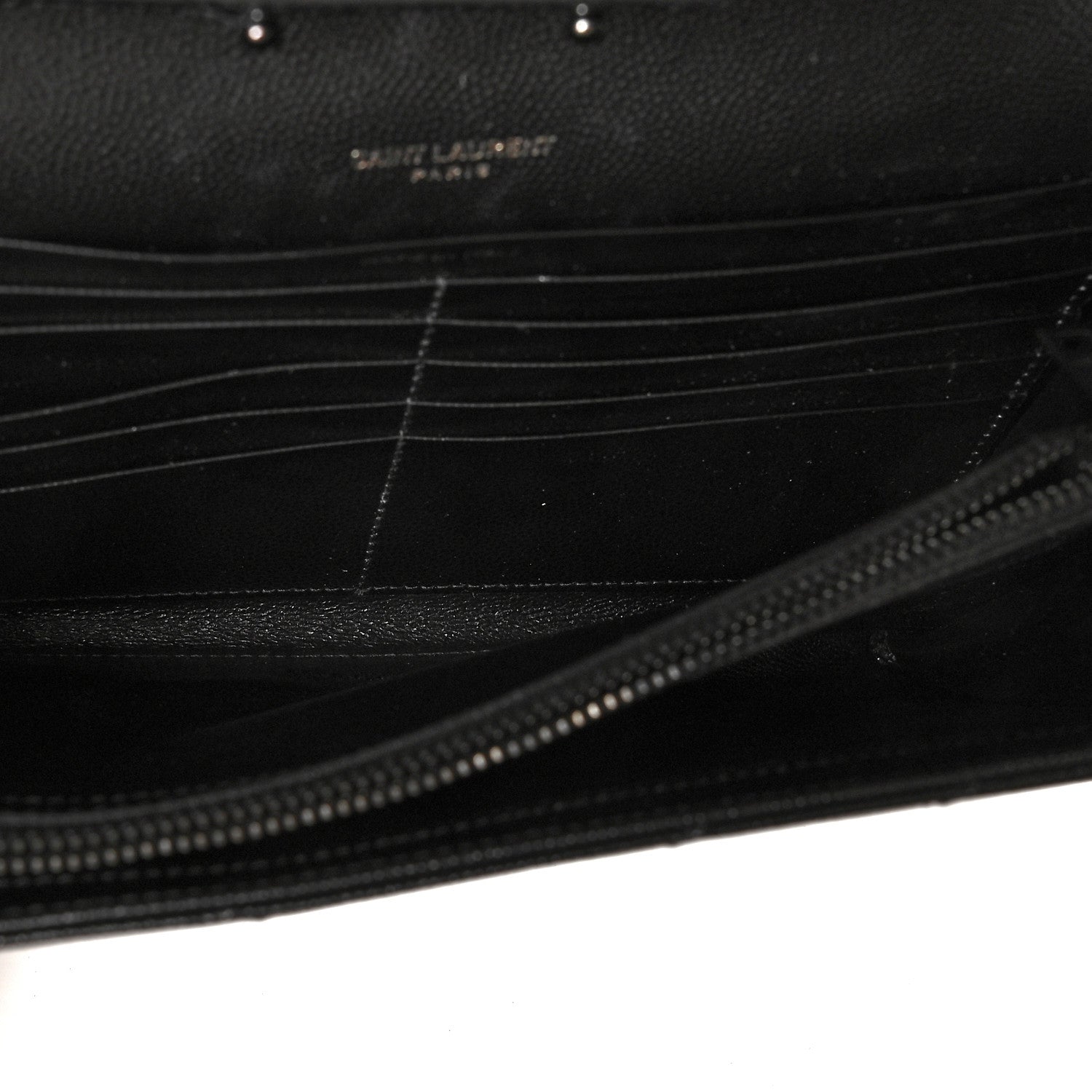 Saint Laurent Grain De Poudre Matelasse Chevron Monogram Chain Wallet Black 5 of 10