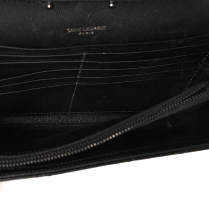 Saint Laurent Grain De Poudre Matelasse Chevron Monogram Chain Wallet Black 5 of 10