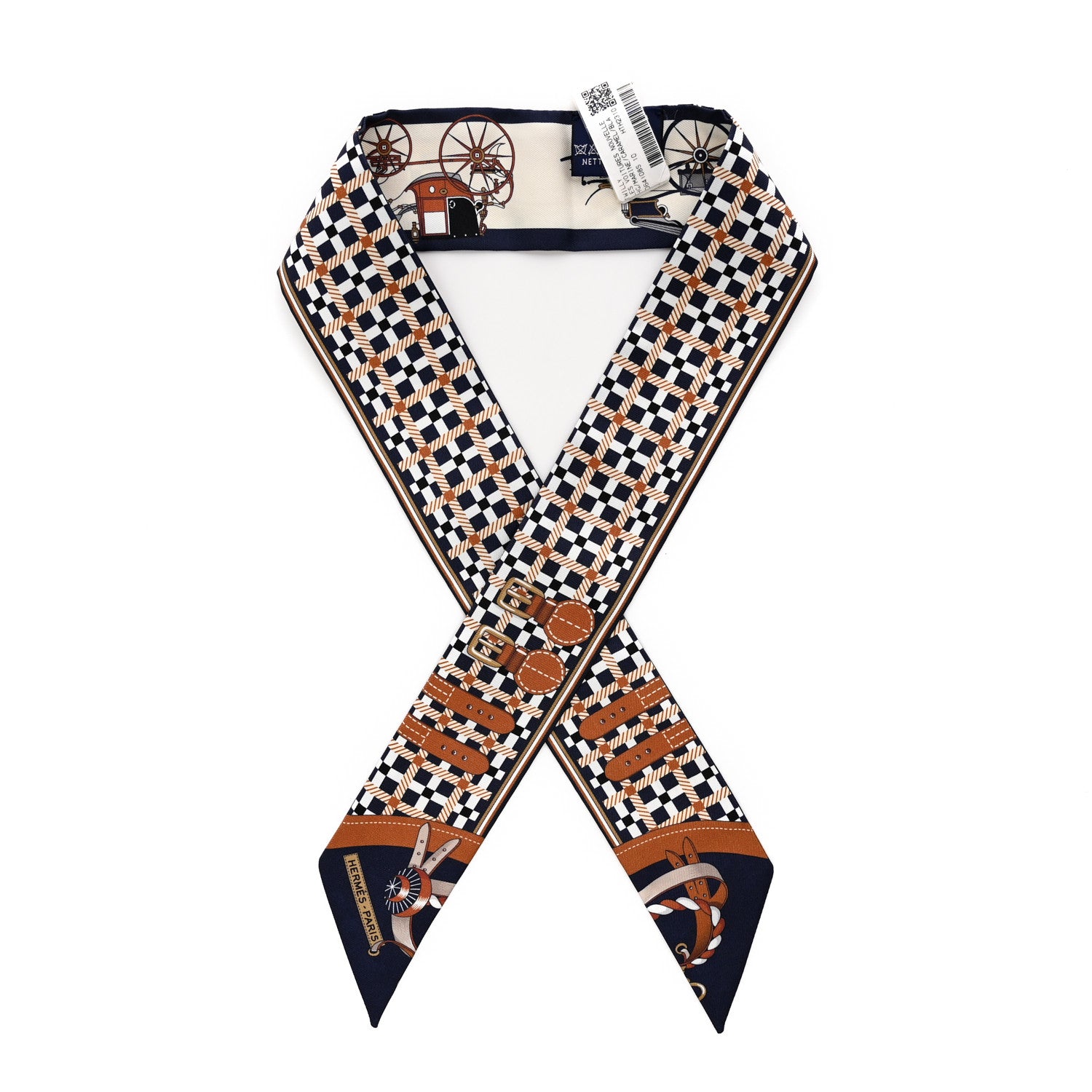 Hermes Silk Les Voitures Nouvelle Twilly Marine Caramel Black 1 of 3