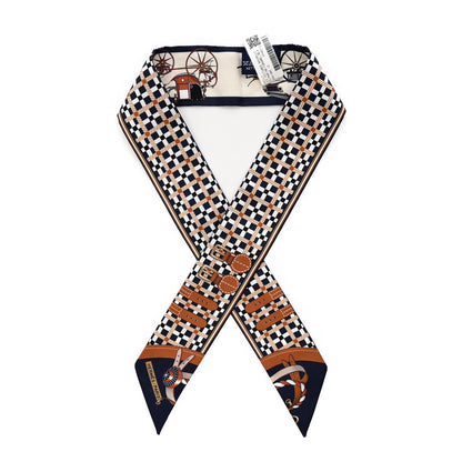 Hermes Silk Les Voitures Nouvelle Twilly Marine Caramel Black 1 of 3