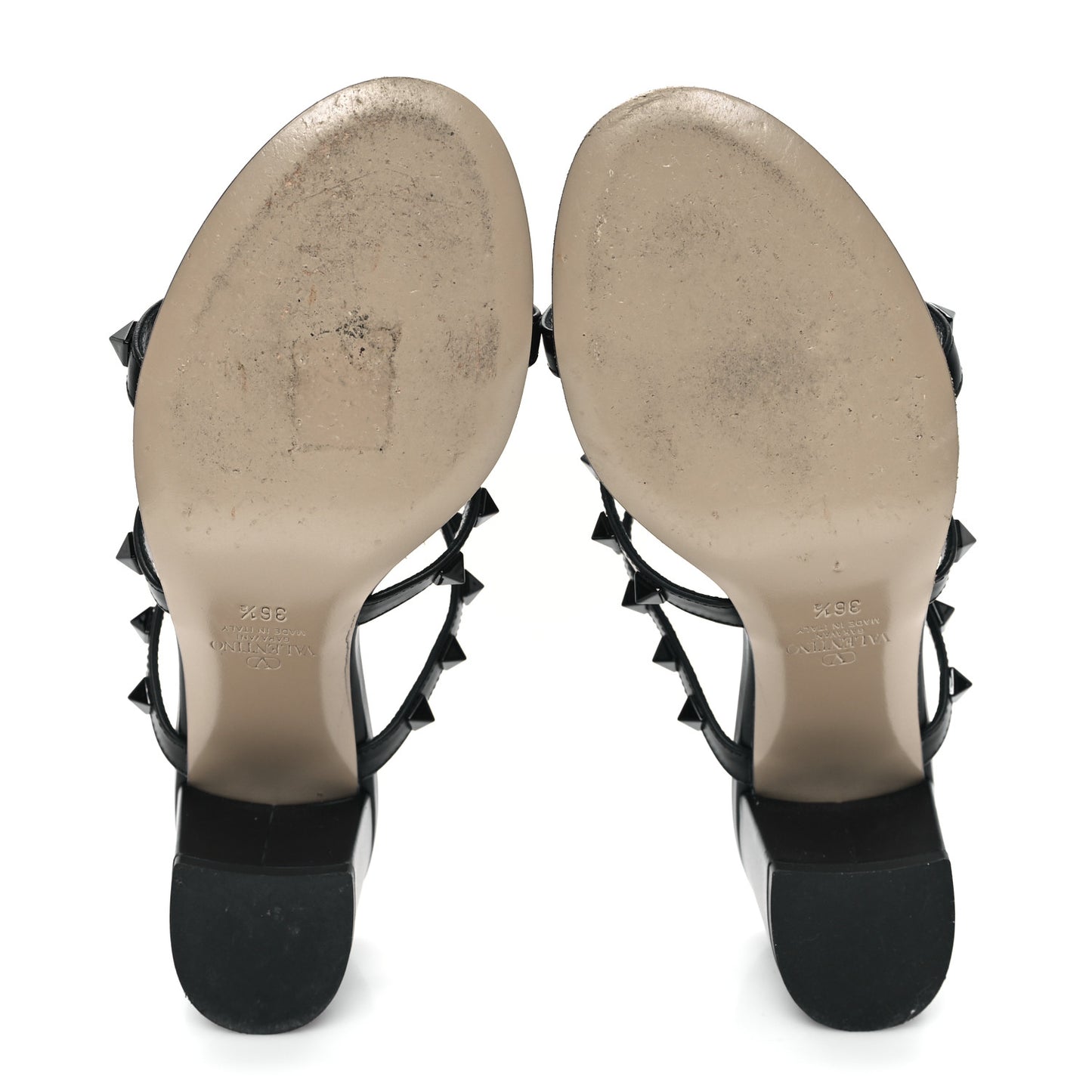 Calfskin Monochrome Rockstud 60mm Caged Slide Sandals 36.5 Black