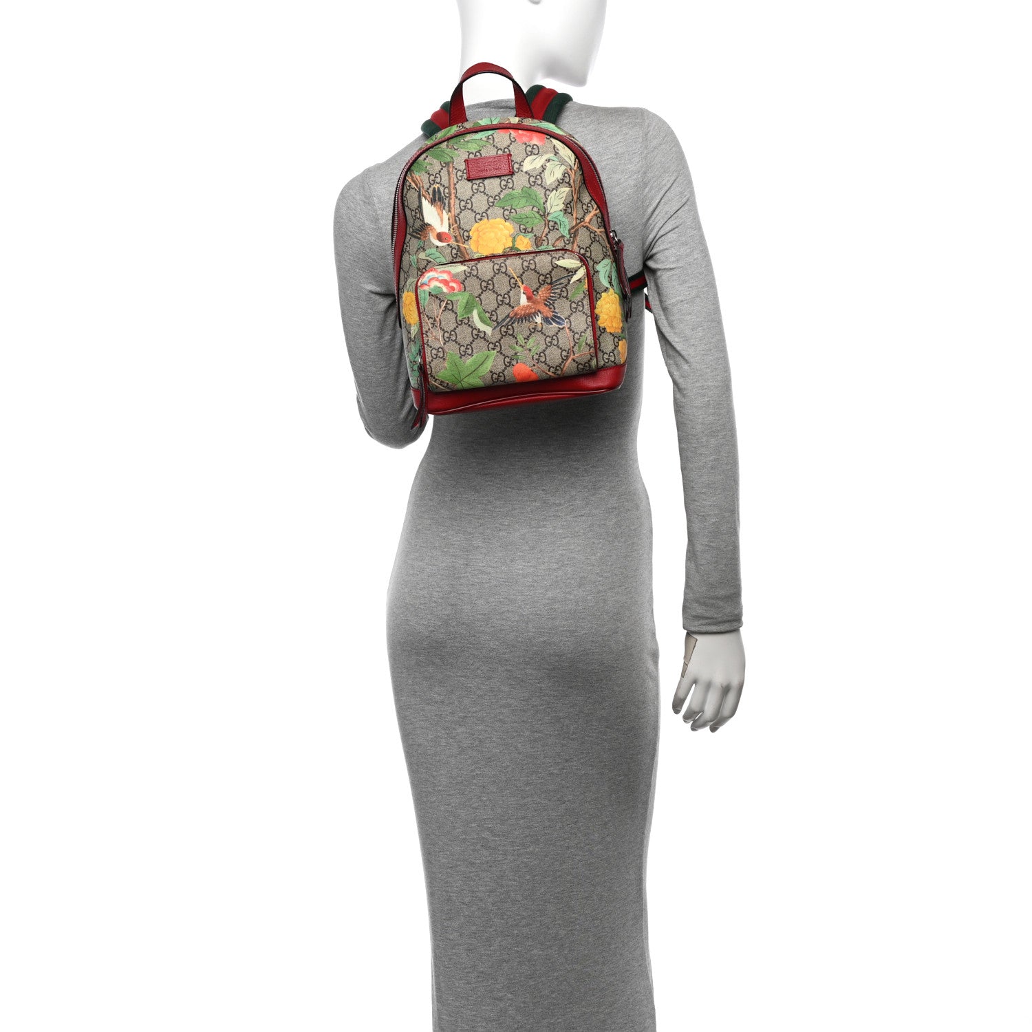 Gucci GG Supreme Monogram Tian Web Small Day Backpack Beige Multicolor Red 2 of 12