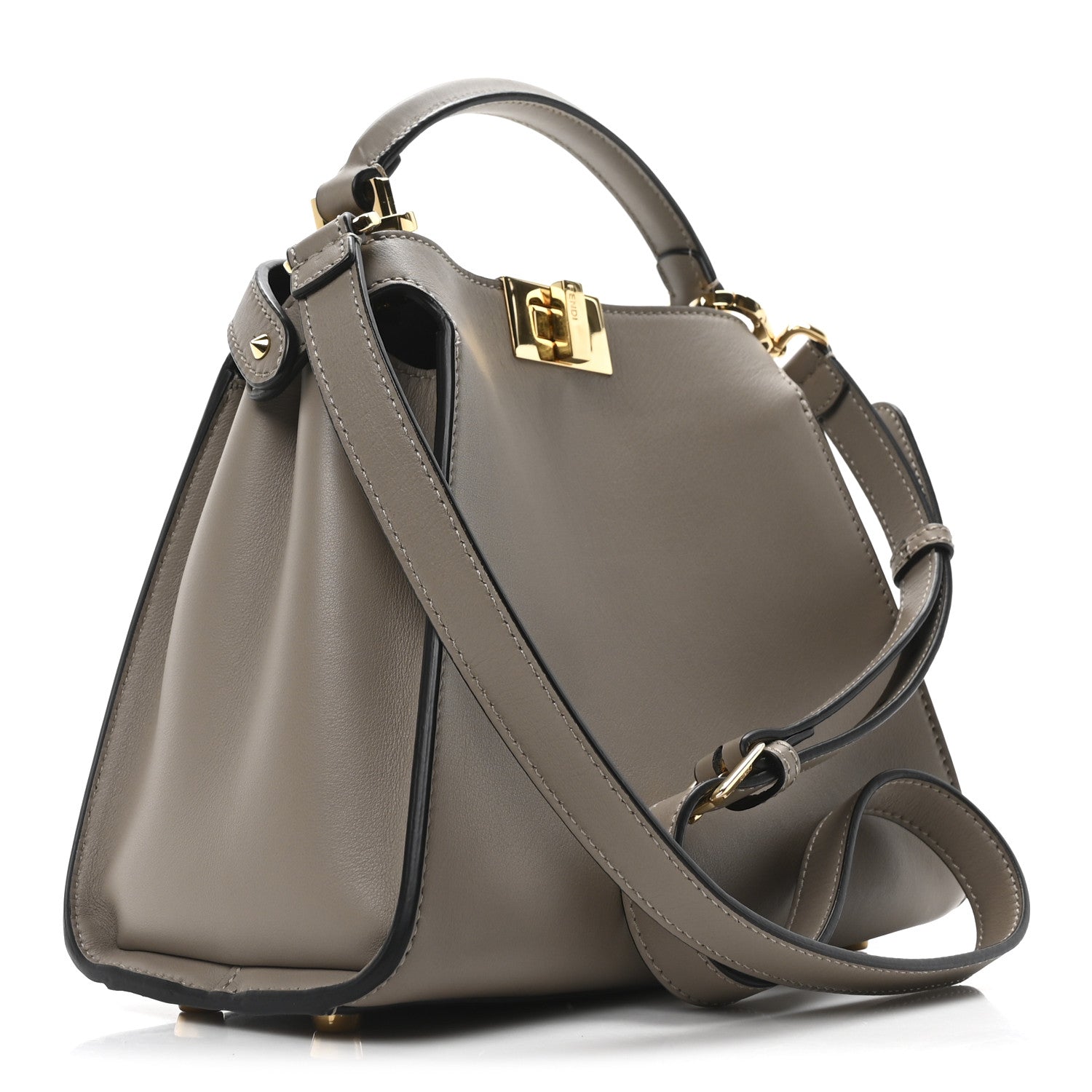 Fendi Vitello Tahiti Burro Medium Peekaboo Iconic Essentially Satchel Tortora Black 3 of 9