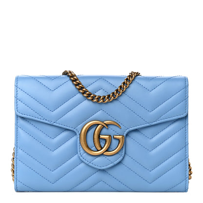 Gucci Calfskin Matelasse Mini GG Marmont Chain Wallet Clear Sky Blue 1 of 7