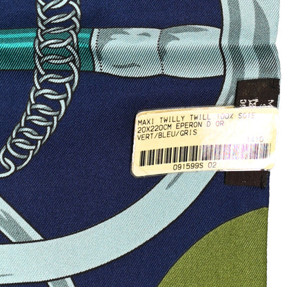 Hermes Silk Eperon D'Or Remix Maxi Twilly Vert Bleu Gris 4 of 4