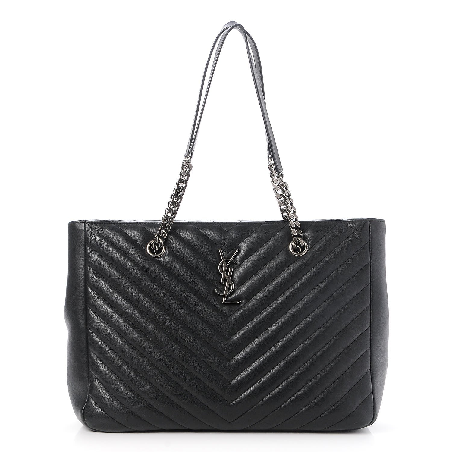 Saint Laurent Sheepskin Matelasse Chevron Large Monogram Shopping Bag Black 1 of 8