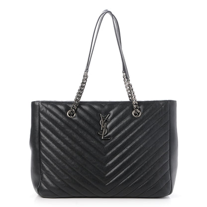 Saint Laurent Sheepskin Matelasse Chevron Large Monogram Shopping Bag Black 1 of 8