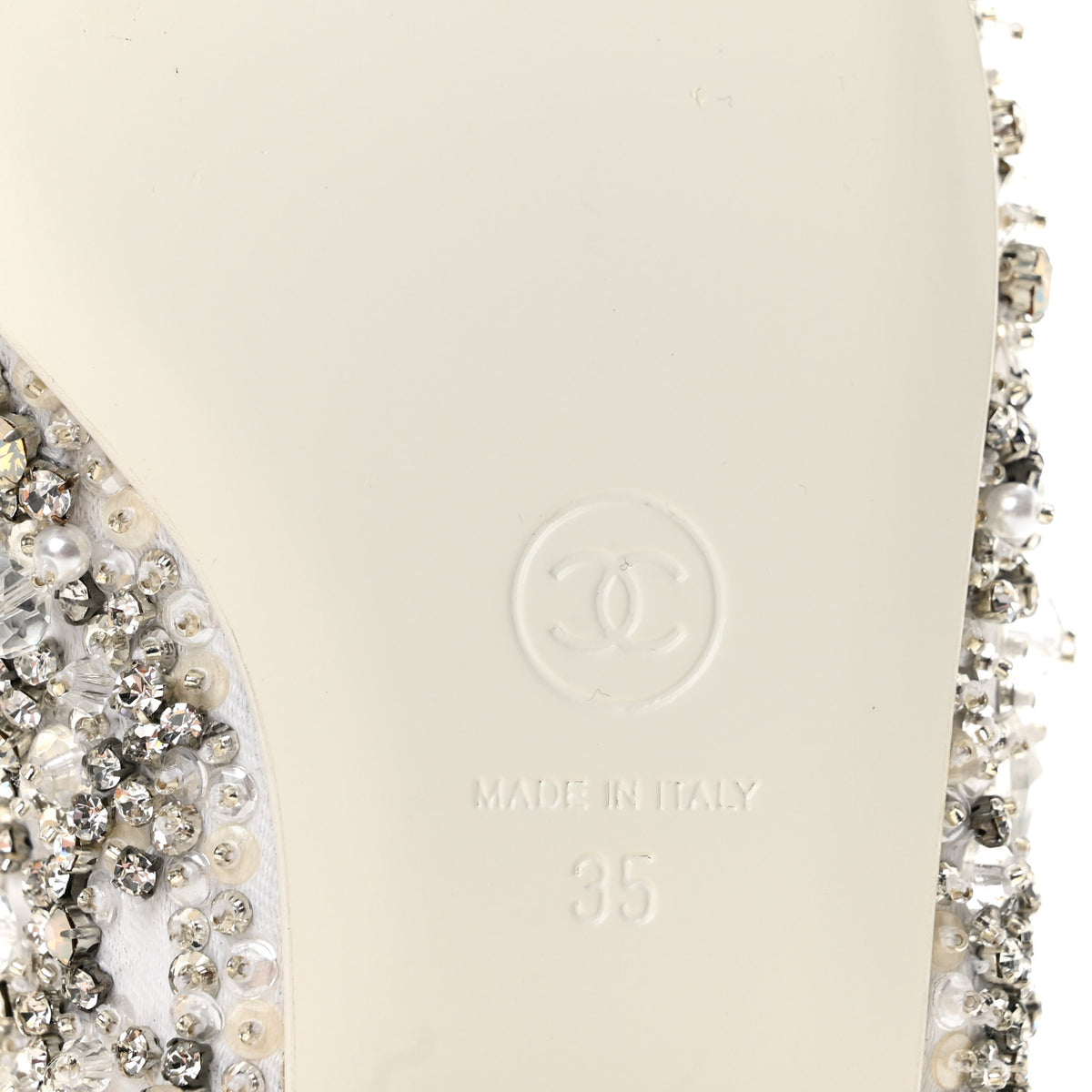 Chanel Satin Crystal Lambskin Grosgrain Bow CC Slingback Flats 35 White Black 7 of 10