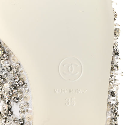 Chanel Satin Crystal Lambskin Grosgrain Bow CC Slingback Flats 35 White Black 7 of 10