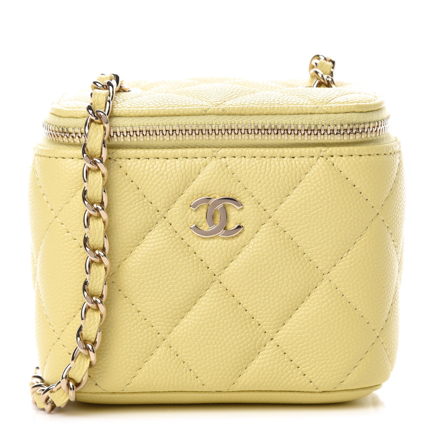 Chanel Caviar Quilted Mini Vanity Case With Chain Yellow 1 of 10