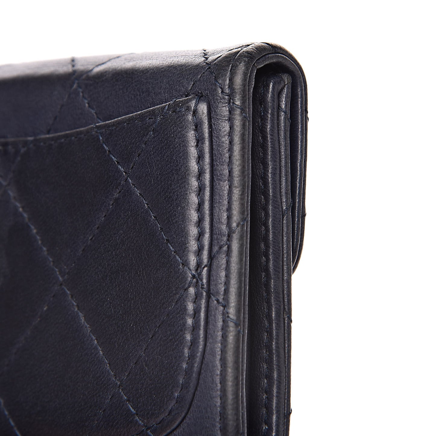 Lambskin Quilted Flap Card Holder Wallet Navy