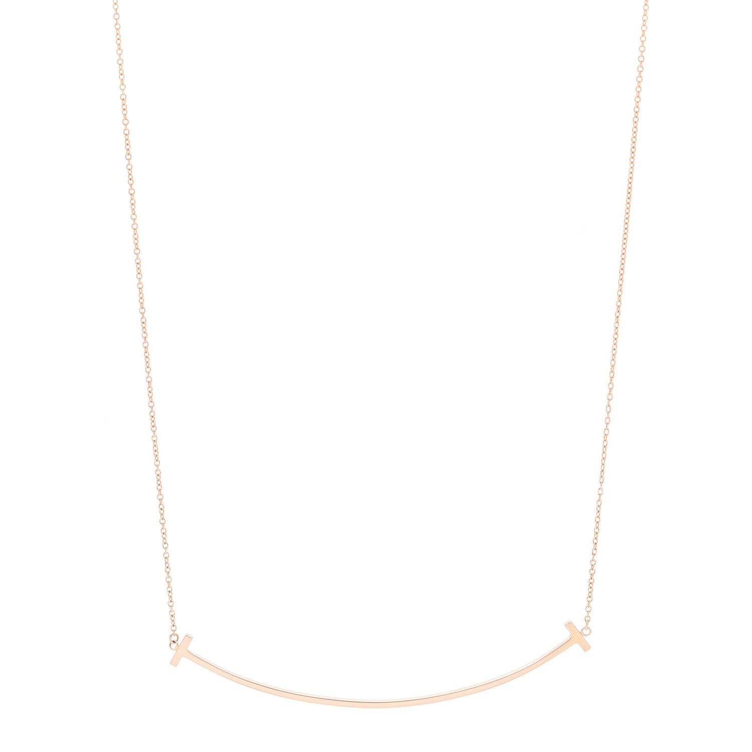 Tiffany 18K Rose Gold Large T Smile Pendant Necklace 1 of 6