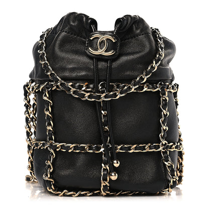 Chanel Lambskin Bucket Chain Drawstring Bag Black 1 of 10