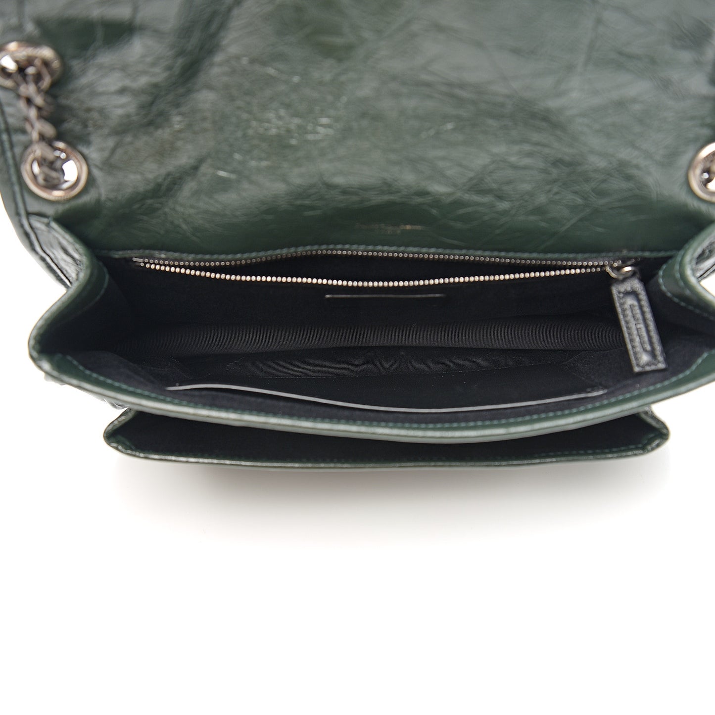 Crinkled Calfskin Matelasse Monogram Medium Niki Chain Satchel Military Olive