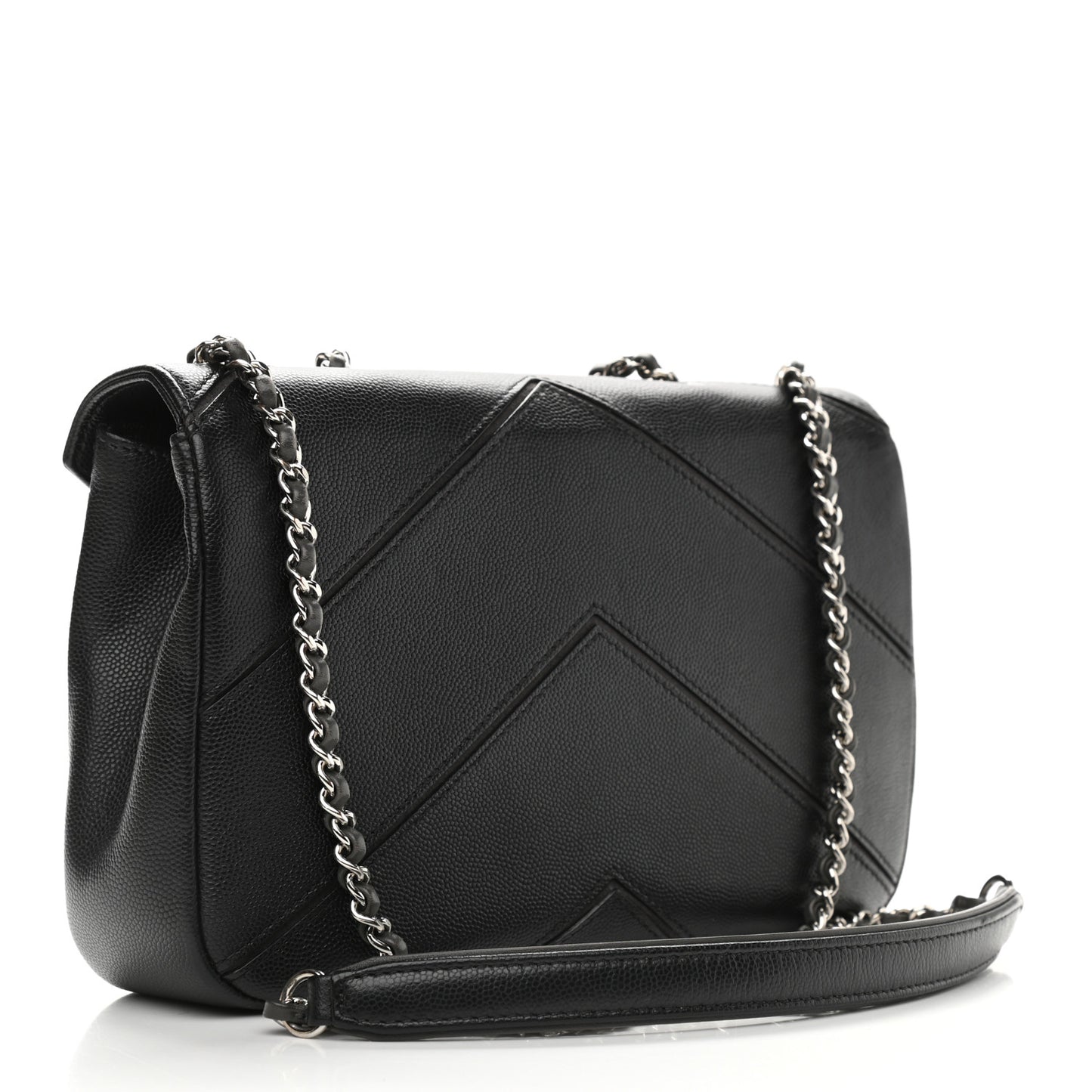 Caviar Macro Chevron Single Flap Black