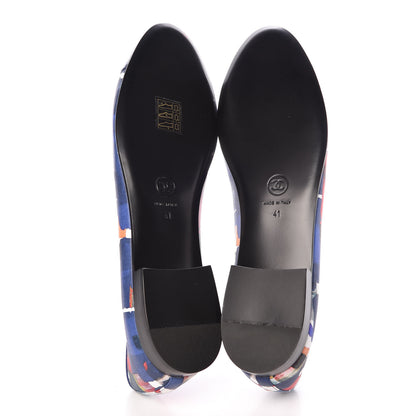 Chanel Patent Calfskin Printed CC Cap Toe Ballerina Flats 41 Blue Red Orange Navy 8 of 9