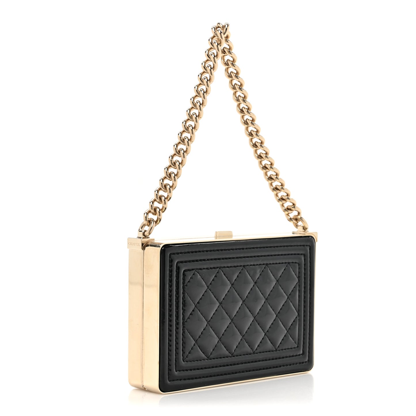 Patent Calfskin Boy Minaudiere Black