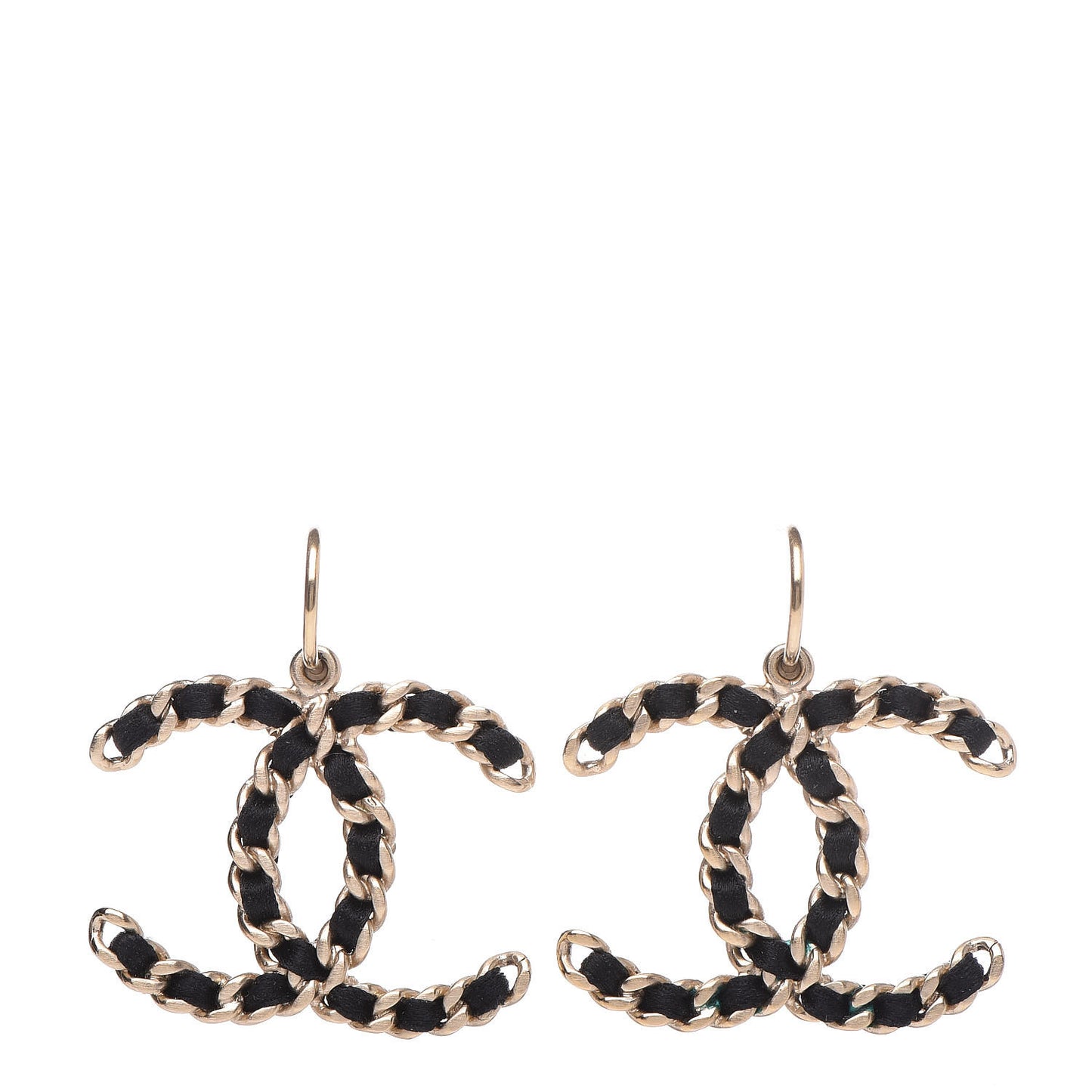 Satin CC Chain Earrings Light Gold Blac Light Gold Black