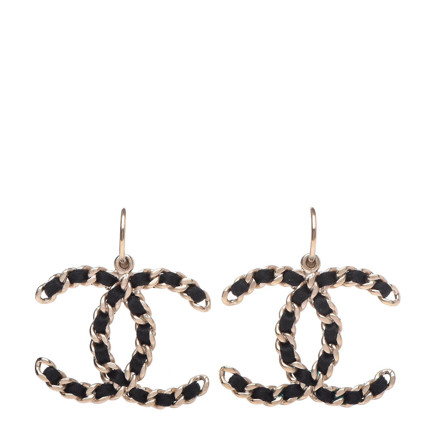 Chanel Satin CC Chain Earrings Light Gold Blac Light Gold Black 1 of 4