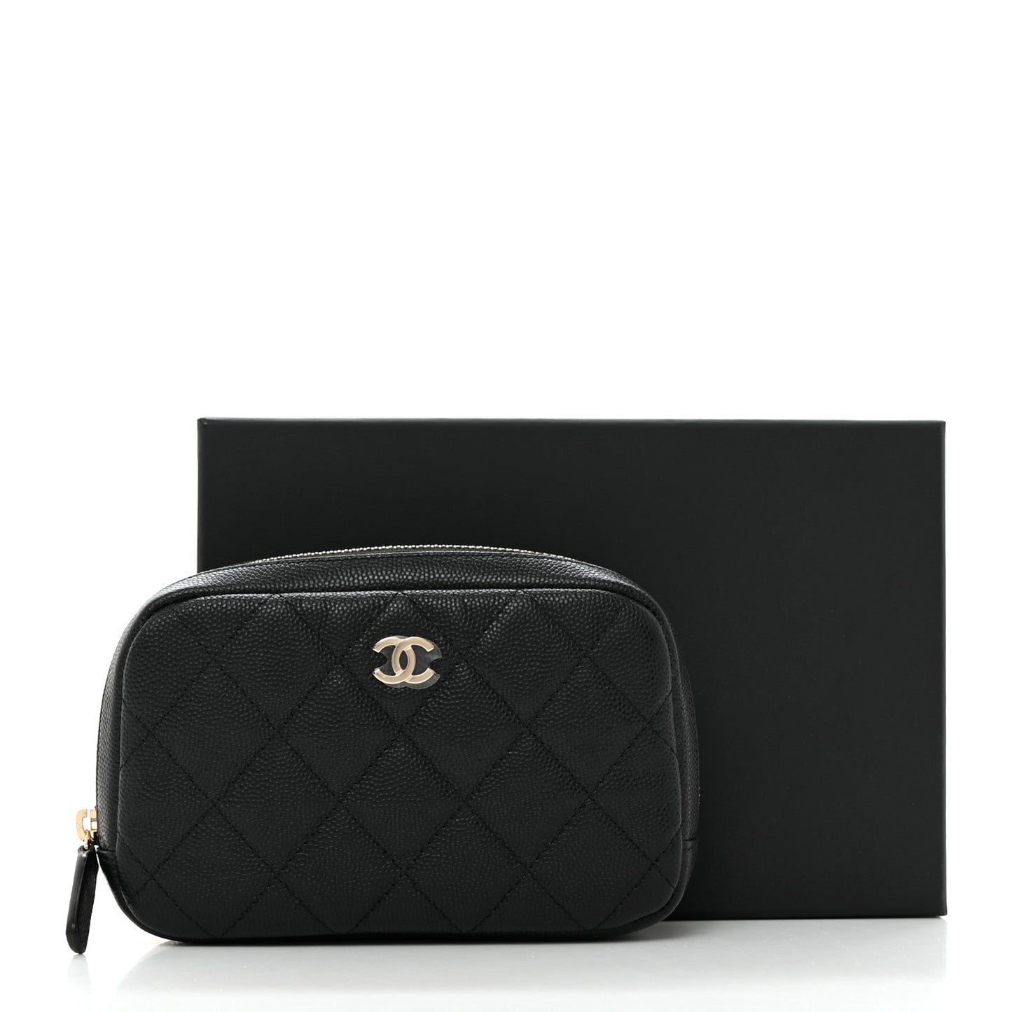 Caviar Quilted Small Curvy Pouch Cosmetic Case Black