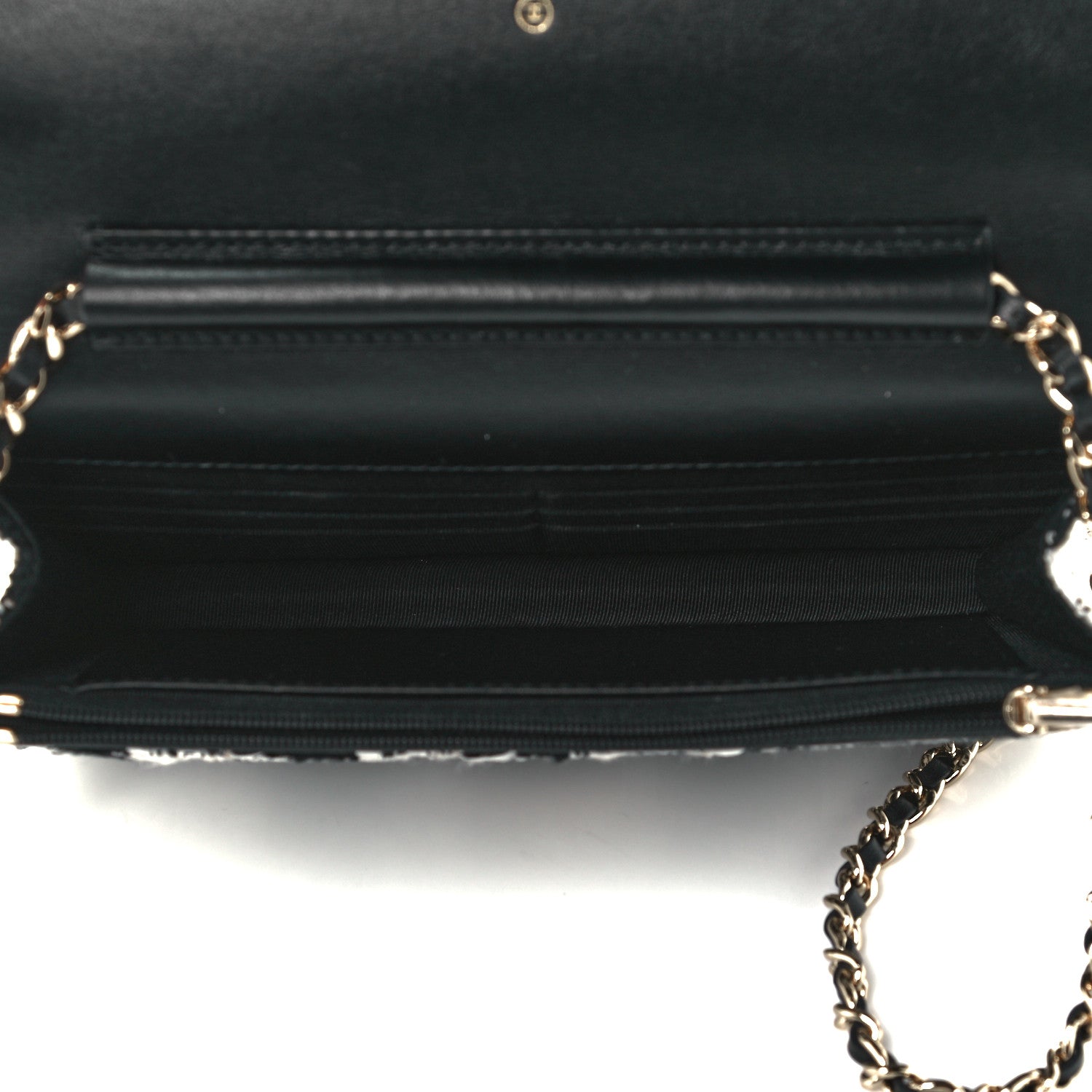 Chanel Tweed Quilted Wallet On Chain WOC Black Ecru White 5 of 11