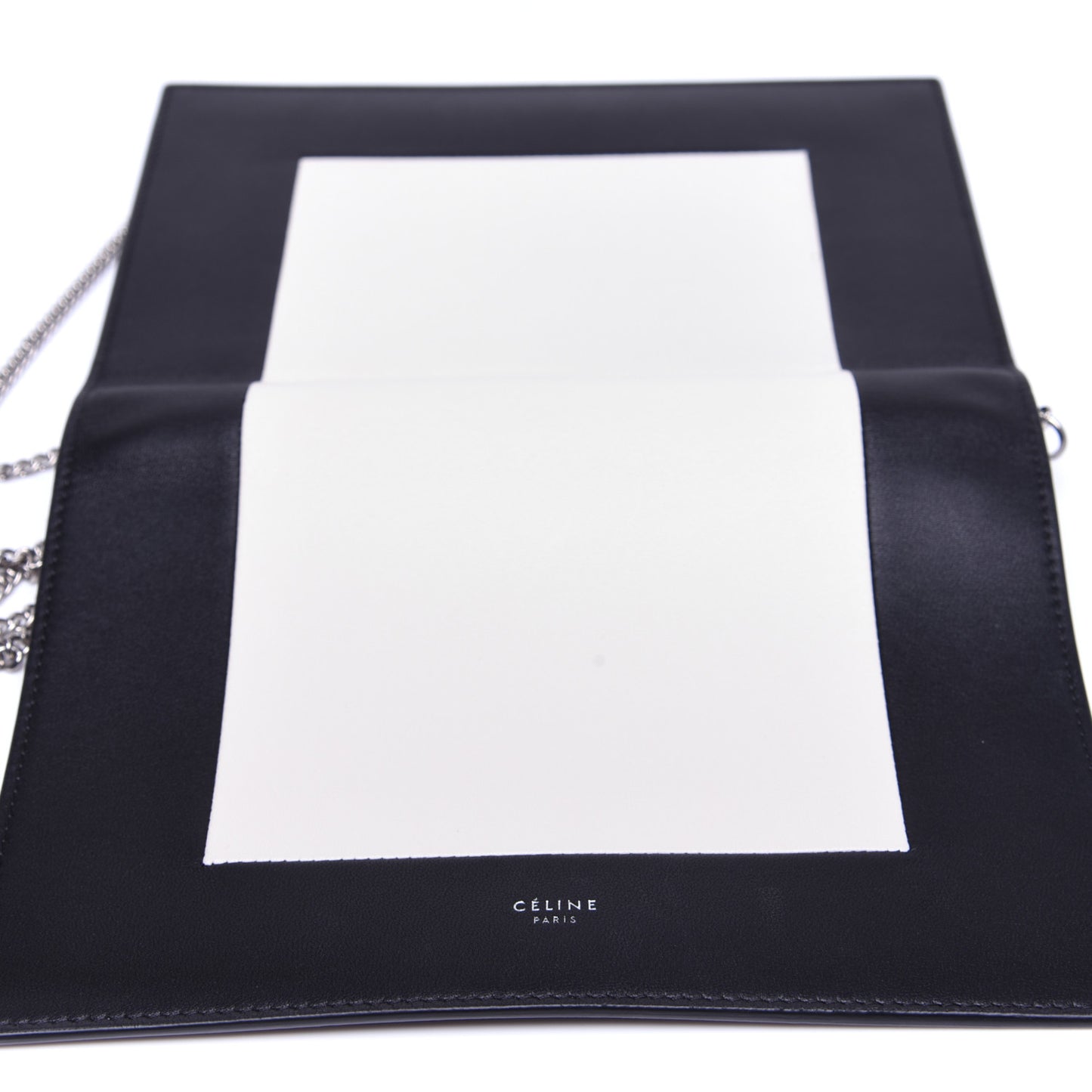 Smooth Lambskin Frame Evening Chain Clutch Black White