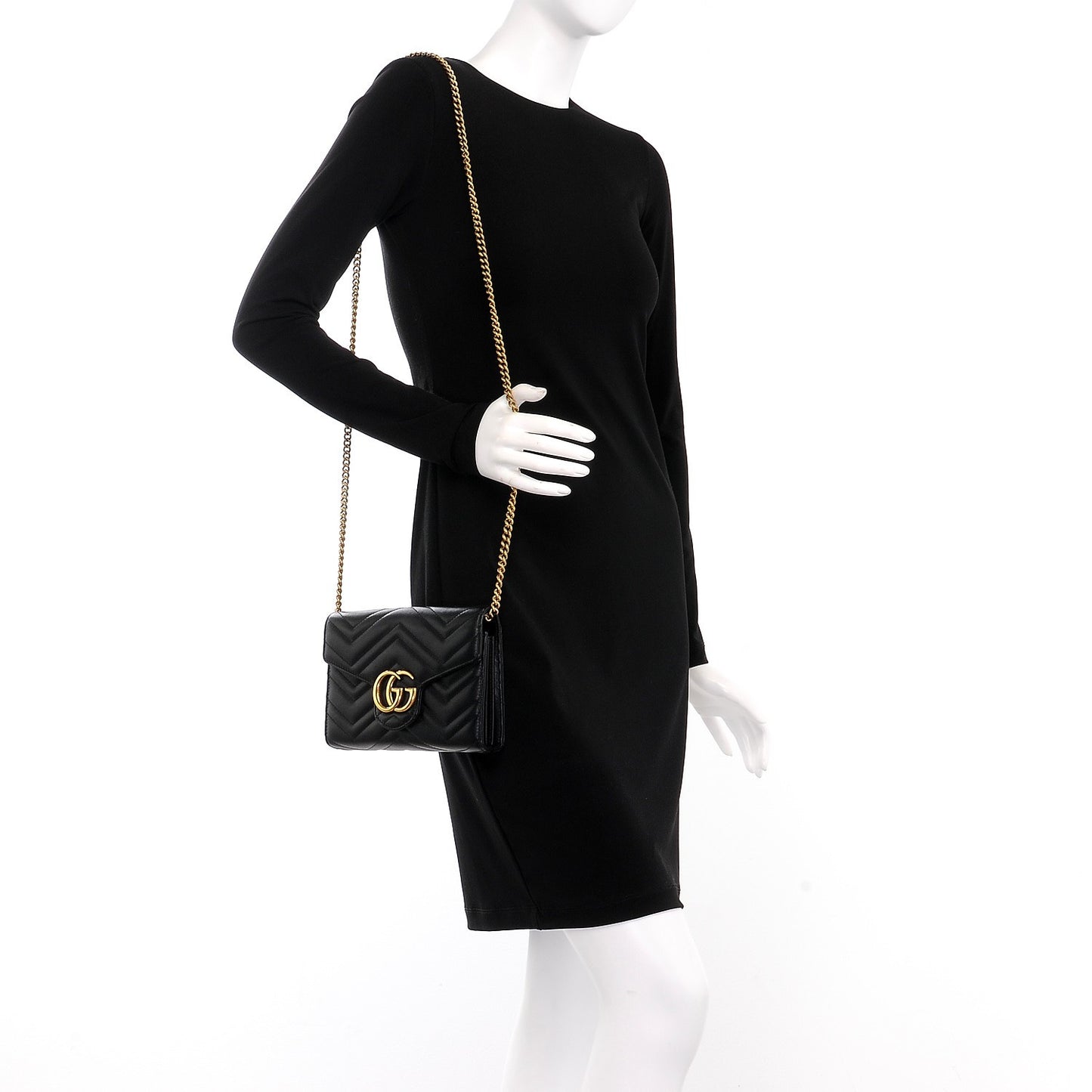 Calfskin Matelasse GG Marmont Chain Wallet Black
