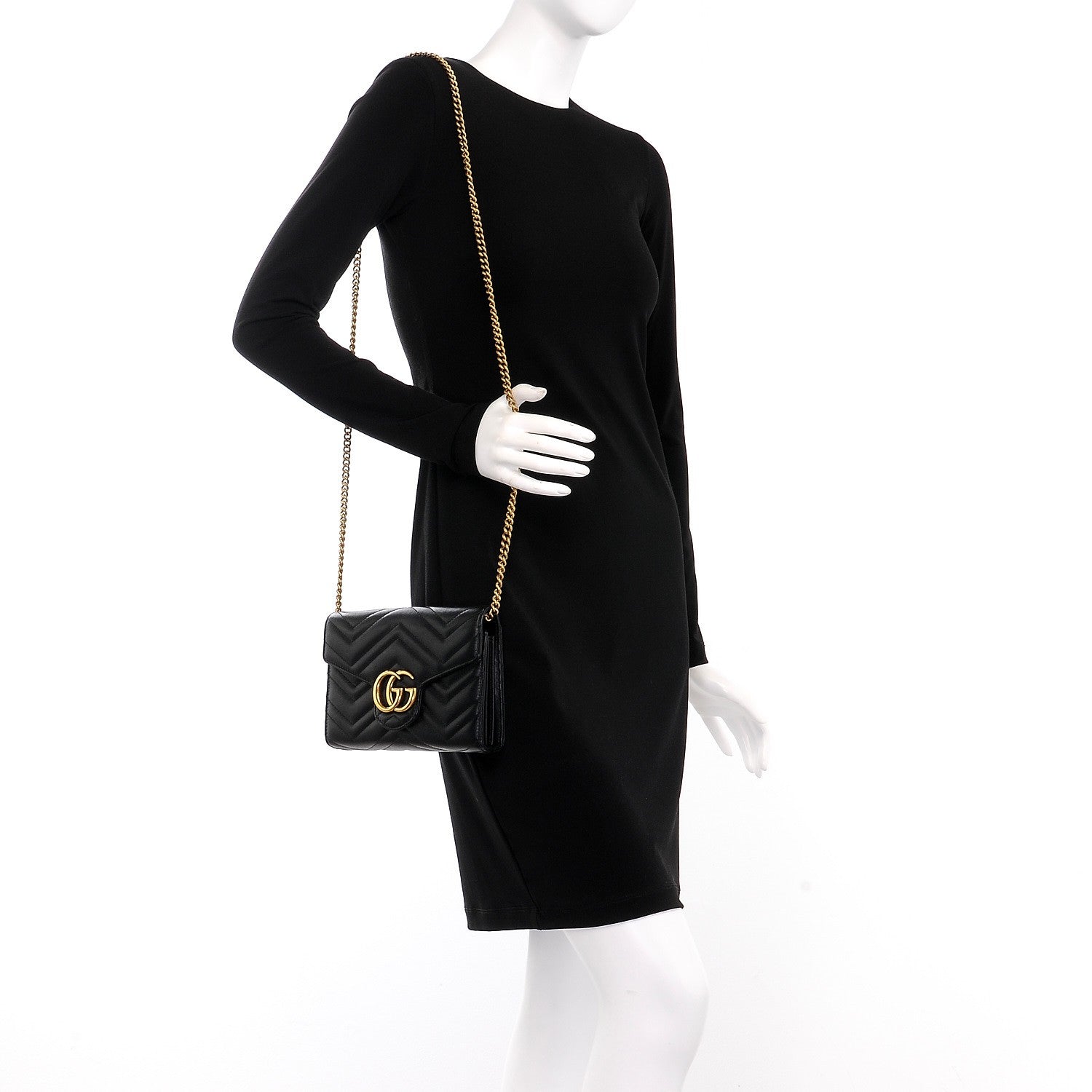 Gucci Calfskin Matelasse GG Marmont Chain Wallet Black 2 of 6