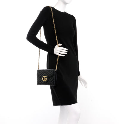 Gucci Calfskin Matelasse GG Marmont Chain Wallet Black 2 of 6