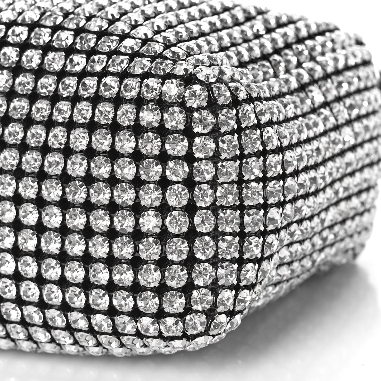Mesh Crystal Rhinestone Mini Heiress Pouch Black Silver